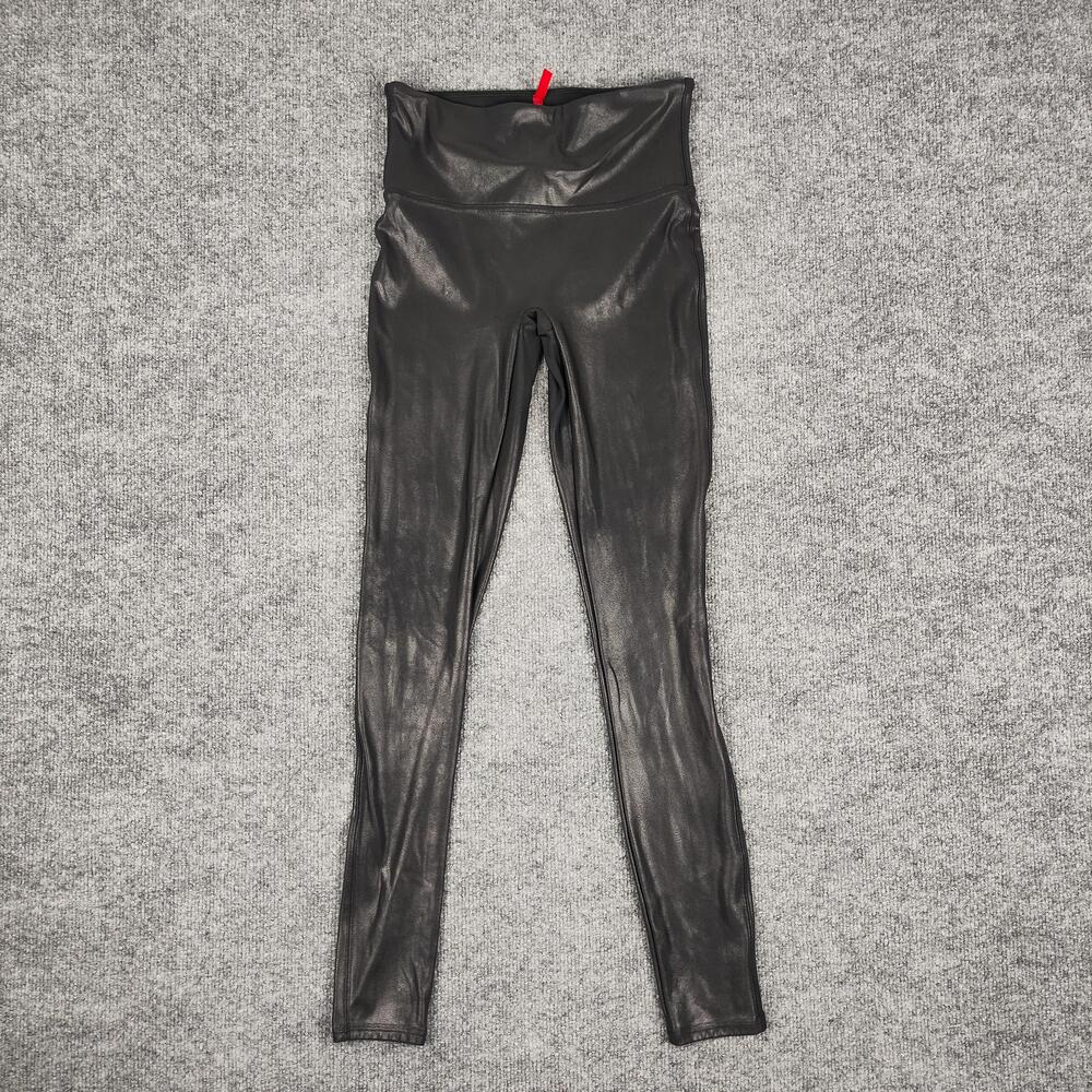 Spanx Leggings Womens Medium Black Faux Leather High Rise Shaping Pull On Ankle